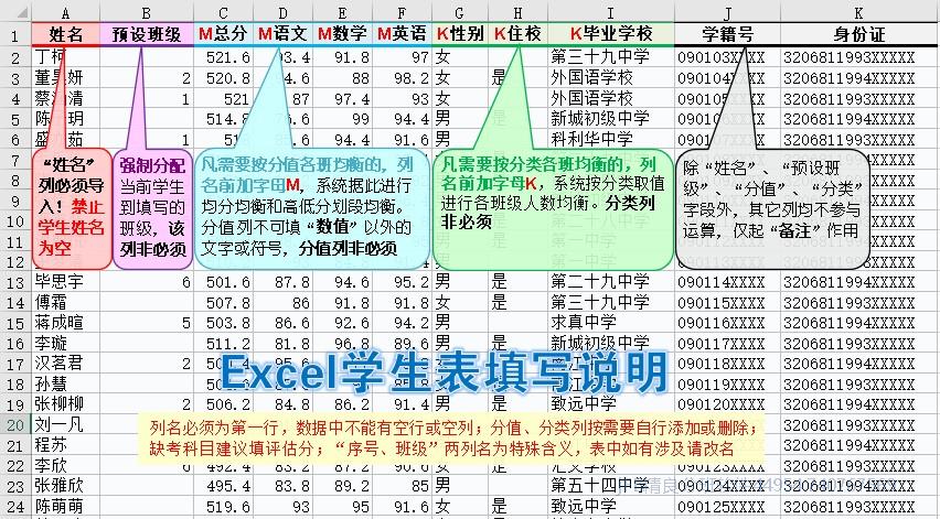 分班软件填写导入学生表